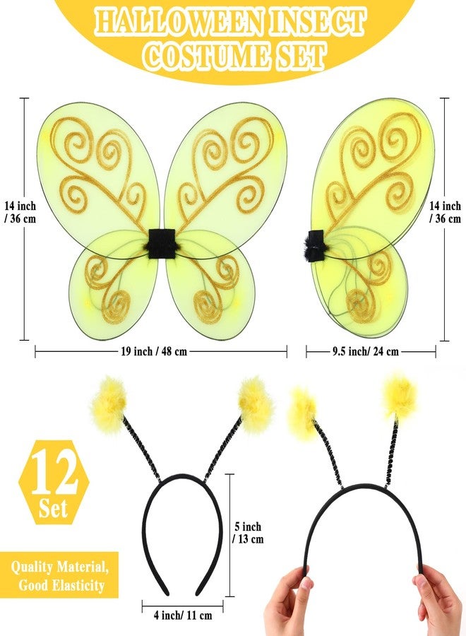 Yuxung 12 Set Bee Wings with Antenna Headband for Kids Halloween Costumes Accessories Yellow Bee Wings Grey Bee Wings Dress up Cosplay Party Favors for Women and Kids - Image 2